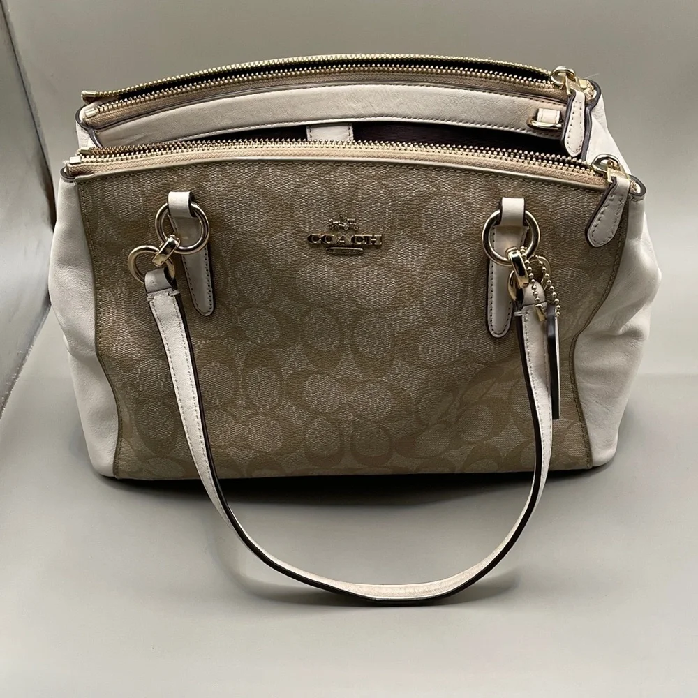 Coach Tan and White Satchel Bag